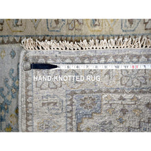 Load image into Gallery viewer, 2&#39;9&quot;x29&#39;10&quot; Skylight Gray, Pure Wool Persian Village Influence Design, Hand Knotted Large Geometrical Motifs, Denser Weave, Oriental Xl Runner Rug FWR508986