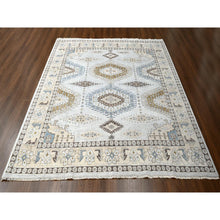 Load image into Gallery viewer, 10&#39;x10&#39; Krypton Gray, Vegetable Dyes Persian Village Influence Design With Tribal Geometric Motifs, Denser Weave, Hand Knotted, Velvety and Soft Wool, Square Oriental Rug FWR508992