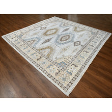 Load image into Gallery viewer, 10&#39;x10&#39; Krypton Gray, Vegetable Dyes Persian Village Influence Design With Tribal Geometric Motifs, Denser Weave, Hand Knotted, Velvety and Soft Wool, Square Oriental Rug FWR508992