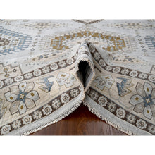Load image into Gallery viewer, 10&#39;x10&#39; Krypton Gray, Vegetable Dyes Persian Village Influence Design With Tribal Geometric Motifs, Denser Weave, Hand Knotted, Velvety and Soft Wool, Square Oriental Rug FWR508992