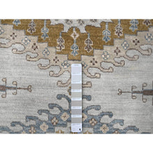 Load image into Gallery viewer, 10&#39;x10&#39; Krypton Gray, Vegetable Dyes Persian Village Influence Design With Tribal Geometric Motifs, Denser Weave, Hand Knotted, Velvety And Soft Wool, Square Oriental Rug FWR508992