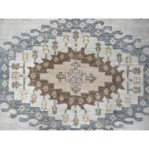 10'x10' Krypton Gray, Vegetable Dyes Persian Village Influence Design With Tribal Geometric Motifs, Denser Weave, Hand Knotted, Velvety and Soft Wool, Square Oriental Rug FWR508992