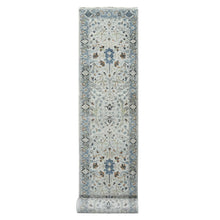 Load image into Gallery viewer, 2&#39;5&quot;x18&#39; Pearl With Tin Lizzle Gray, Denser Weave, Vegetable Dyes, Hand Knotted Oushak Floral Motifs Design, 100% Wool, XL Runner Oriental Rug FWR509052