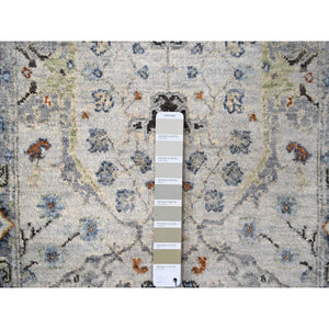 2'5"x18' Pearl With Tin Lizzle Gray, Denser Weave, Vegetable Dyes, Hand Knotted Oushak Floral Motifs Design, 100% Wool, XL Runner Oriental Rug FWR509052