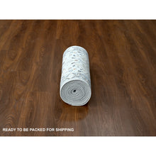 Load image into Gallery viewer, 2&#39;5&quot;x18&#39; Pearl With Tin Lizzle Gray, Denser Weave, Vegetable Dyes, Hand Knotted Oushak Floral Motifs Design, 100% Wool, XL Runner Oriental Rug FWR509052