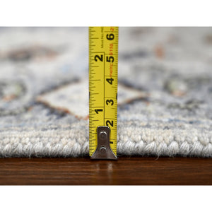 2'5"x18' Pearl With Tin Lizzle Gray, Denser Weave, Vegetable Dyes, Hand Knotted Oushak Floral Motifs Design, 100% Wool, XL Runner Oriental Rug FWR509052