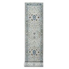 Load image into Gallery viewer, 2&#39;6&quot;x18&#39; Reflection Gray With Steely Gray Border, Natural Wool, Denser Weave, Hand Knotted, Vegetable Dyes, Floral Pattern Oushak Oriental XL Runner Rug FWR509058