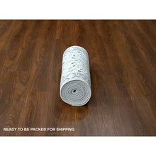 Load image into Gallery viewer, 2&#39;6&quot;x18&#39; Reflection Gray With Steely Gray Border, Natural Wool, Denser Weave, Hand Knotted, Vegetable Dyes, Floral Pattern Oushak Oriental XL Runner Rug FWR509058