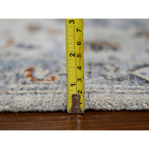 2'6"x18' Reflection Gray With Steely Gray Border, Natural Wool, Denser Weave, Hand Knotted, Vegetable Dyes, Floral Pattern Oushak Oriental XL Runner Rug FWR509058