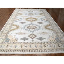 Load image into Gallery viewer, 12&#39;3&quot;x18&#39; Solitude Gray, Hand Knotted, Persian Village Influence Design And Geometric Motifs, Shiny And Soft Wool, Natural Dyes, Densely Woven Oriental Oversized Rug FWR509064