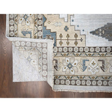 Load image into Gallery viewer, 12&#39;3&quot;x18&#39; Solitude Gray, Hand Knotted, Persian Village Influence Design And Geometric Motifs, Shiny And Soft Wool, Natural Dyes, Densely Woven Oriental Oversized Rug FWR509064