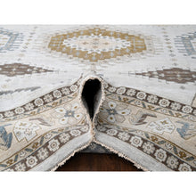 Load image into Gallery viewer, 12&#39;3&quot;x18&#39; Solitude Gray, Hand Knotted, Persian Village Influence Design And Geometric Motifs, Shiny And Soft Wool, Natural Dyes, Densely Woven Oriental Oversized Rug FWR509064