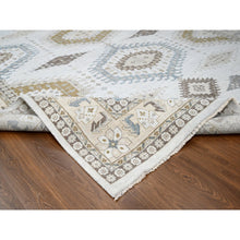 Load image into Gallery viewer, 12&#39;3&quot;x18&#39; Solitude Gray, Hand Knotted, Persian Village Influence Design And Geometric Motifs, Shiny And Soft Wool, Natural Dyes, Densely Woven Oriental Oversized Rug FWR509064
