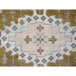 12'3"x18' Solitude Gray, Hand Knotted, Persian Village Influence Design And Geometric Motifs, Shiny And Soft Wool, Natural Dyes, Densely Woven Oriental Oversized Rug FWR509064