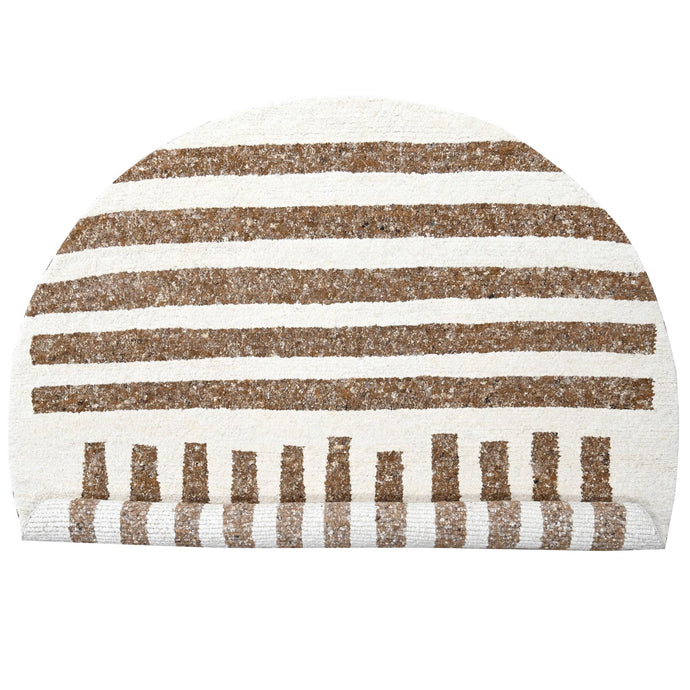 10'x10' Oak Brown and Shoji White, Pure and Shiny Wool, Modern Minimalist Stripe Design, Soft and Vibrant Pile, Hand Knotted, Round Oriental Rug FWR509070