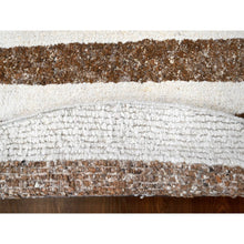 Load image into Gallery viewer, 10&#39;x10&#39; Oak Brown and Shoji White, Pure and Shiny Wool, Modern Thick Chunky Texture, Soft and Vibrant Pile, Hand Knotted, Round Oriental Rug FWR509070