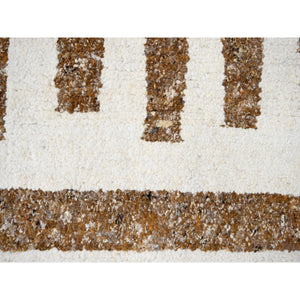 10'x10' Oak Brown and Shoji White, Pure and Shiny Wool, Modern Thick Chunky Texture, Soft and Vibrant Pile, Hand Knotted, Round Oriental Rug FWR509070