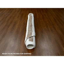 Load image into Gallery viewer, 10&#39;x10&#39; Oak Brown And Shoji White, Pure And Shiny Wool, Modern Thick Chunky Texture, Soft And Vibrant Pile, Hand Knotted, Round Oriental Rug FWR509070