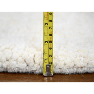 10'x10' Oak Brown and Shoji White, Pure and Shiny Wool, Modern Thick Chunky Texture, Soft and Vibrant Pile, Hand Knotted, Round Oriental Rug FWR509070