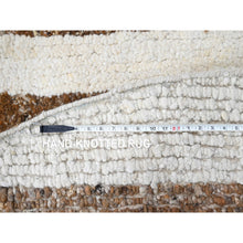 Load image into Gallery viewer, 10&#39;x10&#39; Oak Brown and Shoji White, Pure and Shiny Wool, Modern Thick Chunky Texture, Soft and Vibrant Pile, Hand Knotted, Round Oriental Rug FWR509070