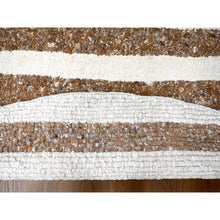 Load image into Gallery viewer, 12&#39;x12&#39; Dark Chestnut Brown With Eider White, Hand Knotted Modern Minimalist Stripe Design, Soft and Vibrant Pile, Vegetable Dyes, Extra Soft Wool Oriental Round Rug FWR509076