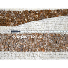Load image into Gallery viewer, 12&#39;x12&#39; Dark Chestnut Brown With Eider White, Hand Knotted Modern Minimalist Stripe Design, Soft and Vibrant Pile, Vegetable Dyes, Extra Soft Wool Oriental Round Rug FWR509076