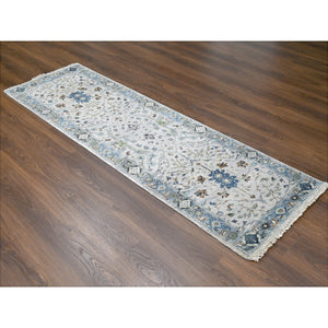 2'3"x8' Miller Mood Gray, Velvety And Soft Wool, Densely Woven, Hand Knotted, Floral Motifs Oushak Design Oriental Runner Rug FWR509130