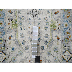 2'3"x8' Miller Mood Gray, Velvety And Soft Wool, Densely Woven, Hand Knotted, Floral Motifs Oushak Design Oriental Runner Rug FWR509130