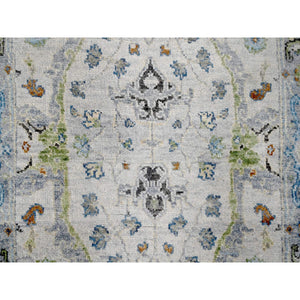 2'3"x8' Miller Mood Gray, Velvety And Soft Wool, Densely Woven, Hand Knotted, Floral Motifs Oushak Design Oriental Runner Rug FWR509130
