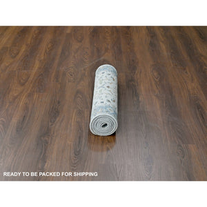 2'3"x8' Miller Mood Gray, Velvety And Soft Wool, Densely Woven, Hand Knotted, Floral Motifs Oushak Design Oriental Runner Rug FWR509130