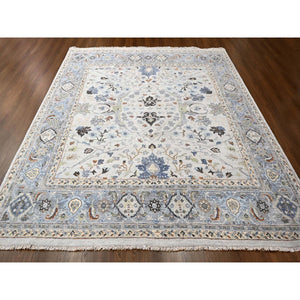 10'x10' Summer and Sharkfin Gray, Denser Weave Oushak All Over Floral Design, Natural Dyes, Shiny Wool, Hand Knotted Square Oriental Rug FWR509154