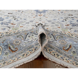 10'x10' Summer and Sharkfin Gray, Denser Weave Oushak All Over Floral Design, Natural Dyes, Shiny Wool, Hand Knotted Square Oriental Rug FWR509154