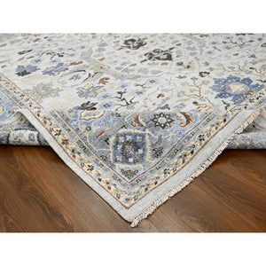 10'x10' Summer and Sharkfin Gray, Denser Weave Oushak All Over Floral Design, Natural Dyes, Shiny Wool, Hand Knotted Square Oriental Rug FWR509154