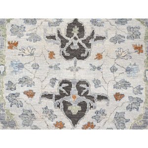 10'x10' Summer and Sharkfin Gray, Denser Weave Oushak All Over Floral Design, Natural Dyes, Shiny Wool, Hand Knotted Square Oriental Rug FWR509154