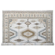 Load image into Gallery viewer, 14&#39;x14&#39; BoothBay Gray and Oyster White, Natural Dyes, Densely Woven, Organic Wool, Hand Knotted Persian Village Inspired Geometric Medallions, Square Oriental Rug FWR509160