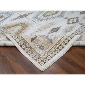 14'x14' BoothBay Gray and Oyster White, Natural Dyes, Densely Woven, Organic Wool, Hand Knotted Persian Village Inspired Geometric Medallions, Square Oriental Rug FWR509160