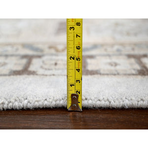 14'x14' BoothBay Gray and Oyster White, Natural Dyes, Densely Woven, Organic Wool, Hand Knotted Persian Village Inspired Geometric Medallions, Square Oriental Rug FWR509160