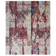 Load image into Gallery viewer, 9&#39;3&quot;x12&#39;2&quot; Accessible Beige With Cherries Jubilee Red, Hand Knotted Pure Wool, Modern Abstract Design, Nepali 100 Knots Weave, Tone on Tone Oriental Rug FWR509184
