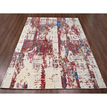 Load image into Gallery viewer, 9&#39;3&quot;x12&#39;2&quot; Accessible Beige With Cherries Jubilee Red, Hand Knotted Pure Wool, Modern Abstract Design, Nepali 100 Knots Weave, Tone on Tone Oriental Rug FWR509184