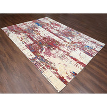 Load image into Gallery viewer, 9&#39;3&quot;x12&#39;2&quot; Accessible Beige With Cherries Jubilee Red, Hand Knotted Pure Wool, Modern Abstract Design, Nepali 100 Knots Weave, Tone On Tone Oriental Rug FWR509184