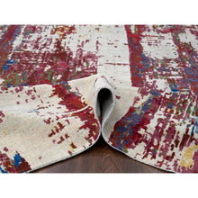 Load image into Gallery viewer, 9&#39;3&quot;x12&#39;2&quot; Accessible Beige With Cherries Jubilee Red, Hand Knotted Pure Wool, Modern Abstract Design, Nepali 100 Knots Weave, Tone on Tone Oriental Rug FWR509184