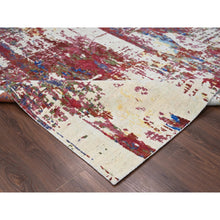 Load image into Gallery viewer, 9&#39;3&quot;x12&#39;2&quot; Accessible Beige With Cherries Jubilee Red, Hand Knotted Pure Wool, Modern Abstract Design, Nepali 100 Knots Weave, Tone on Tone Oriental Rug FWR509184