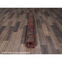 Load image into Gallery viewer, 4&#39;1&quot;x6&#39;9&quot; Blush Red, Vintage Persian Hamadan with Geometric Design, Shaved Down, Zero Pile, Sides and Ends Professionally Secured, Evenly Worn, Hand Knotted, 100% Wool, Oriental Rug FWR5088