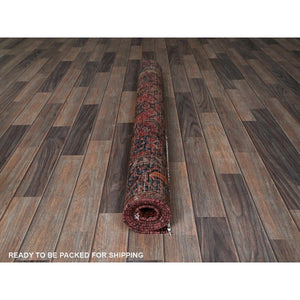 4'1"x6'9" Blush Red, Vintage Persian Hamadan with Geometric Design, Shaved Down, Zero Pile, Sides and Ends Professionally Secured, Evenly Worn, Hand Knotted, 100% Wool, Oriental Rug FWR5088