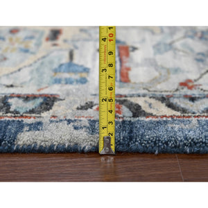 8'10"x11'10" Dress Blue With Smoke Gray, Broken and Erased Persian Heriz All Over Design, Soft Color Palette, Hand Knotted Organic Wool, Denser Weave, Oriental Rug FWR509430