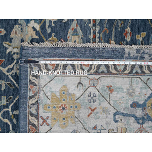 8'10"x11'10" Dress Blue With Smoke Gray, Broken and Erased Persian Heriz All Over Design, Soft Color Palette, Hand Knotted Organic Wool, Denser Weave, Oriental Rug FWR509430