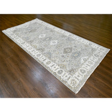Load image into Gallery viewer, 6&#39;x11&#39;9&quot; Stargazer Gray With Polar Bear White, Natural Dyes, Pure Wool, Karajeh And All Over Geometric Design, Hand Knotted, Oriental Wide Runner Rug FWR509436