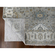 Load image into Gallery viewer, 6&#39;x11&#39;9&quot; Stargazer Gray With Polar Bear White, Natural Dyes, Pure Wool, Karajeh And All Over Geometric Design, Hand Knotted, Oriental Wide Runner Rug FWR509436