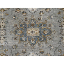 Load image into Gallery viewer, 6&#39;x11&#39;9&quot; Stargazer Gray With Polar Bear White, Natural Dyes, Pure Wool, Karajeh And All Over Geometric Design, Hand Knotted, Oriental Wide Runner Rug FWR509436