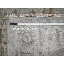 Load image into Gallery viewer, 6&#39;x11&#39;9&quot; Stargazer Gray With Polar Bear White, Natural Dyes, Pure Wool, Karajeh And All Over Geometric Design, Hand Knotted, Oriental Wide Runner Rug FWR509436